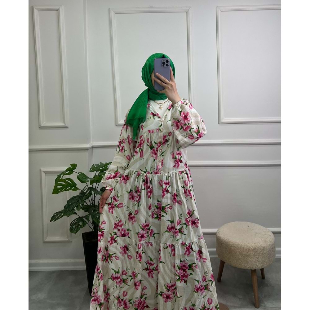 3014 ÇİÇEK DESENLİ ELBİSE