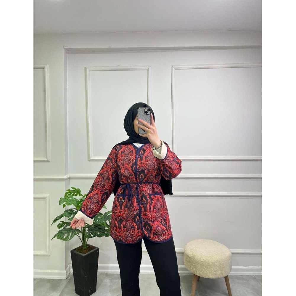 55010 ETNİK DESENLİ BEL BAĞLAMALI KİMONO