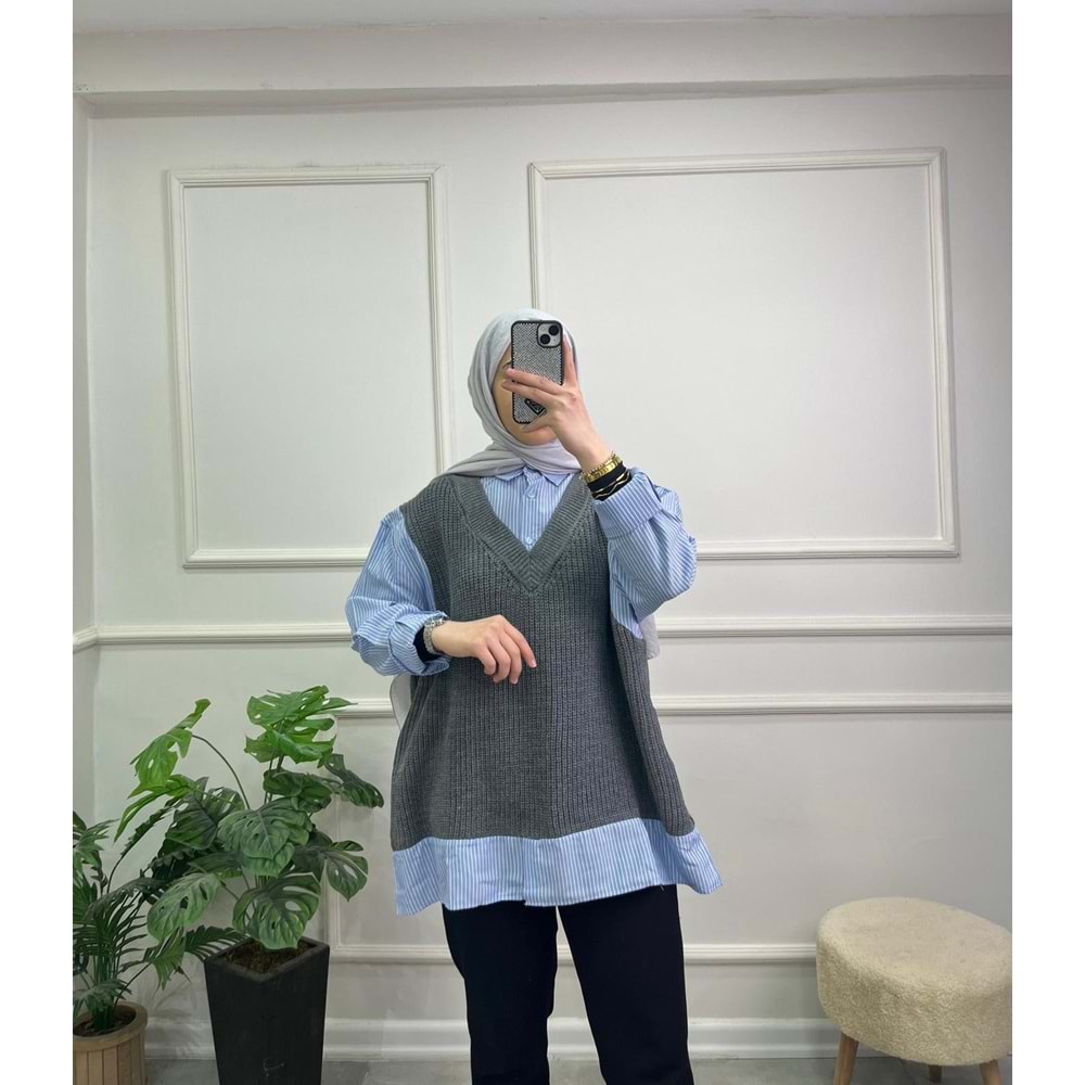 6838 GÖMLEK DETAY TRİKO KAZAK