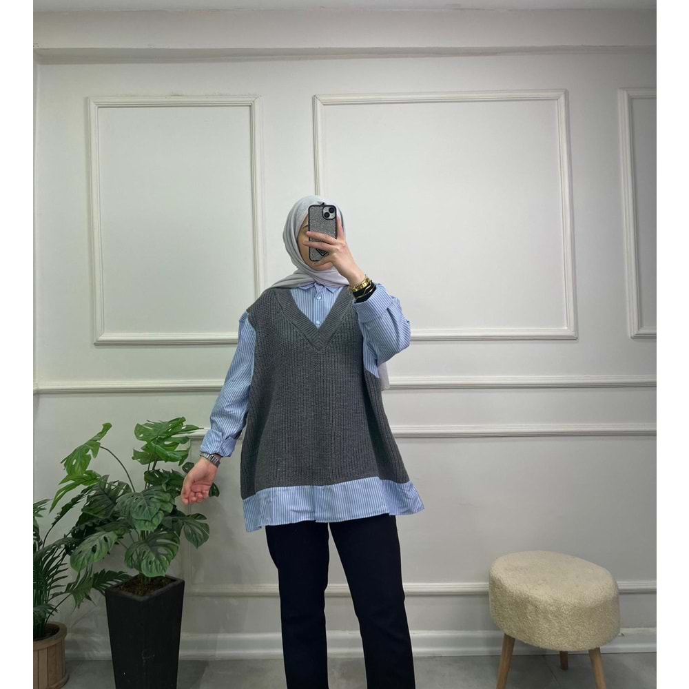 6838 GÖMLEK DETAY TRİKO KAZAK