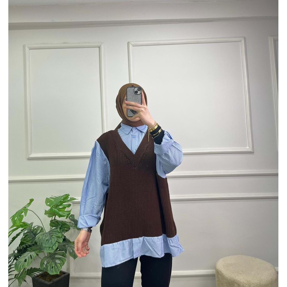 6838 GÖMLEK DETAY TRİKO KAZAK