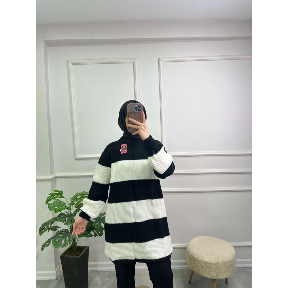 8249 YARIM BOĞAZLI ÇİZGİLİ SELANİK ÖRGÜ KAZAK