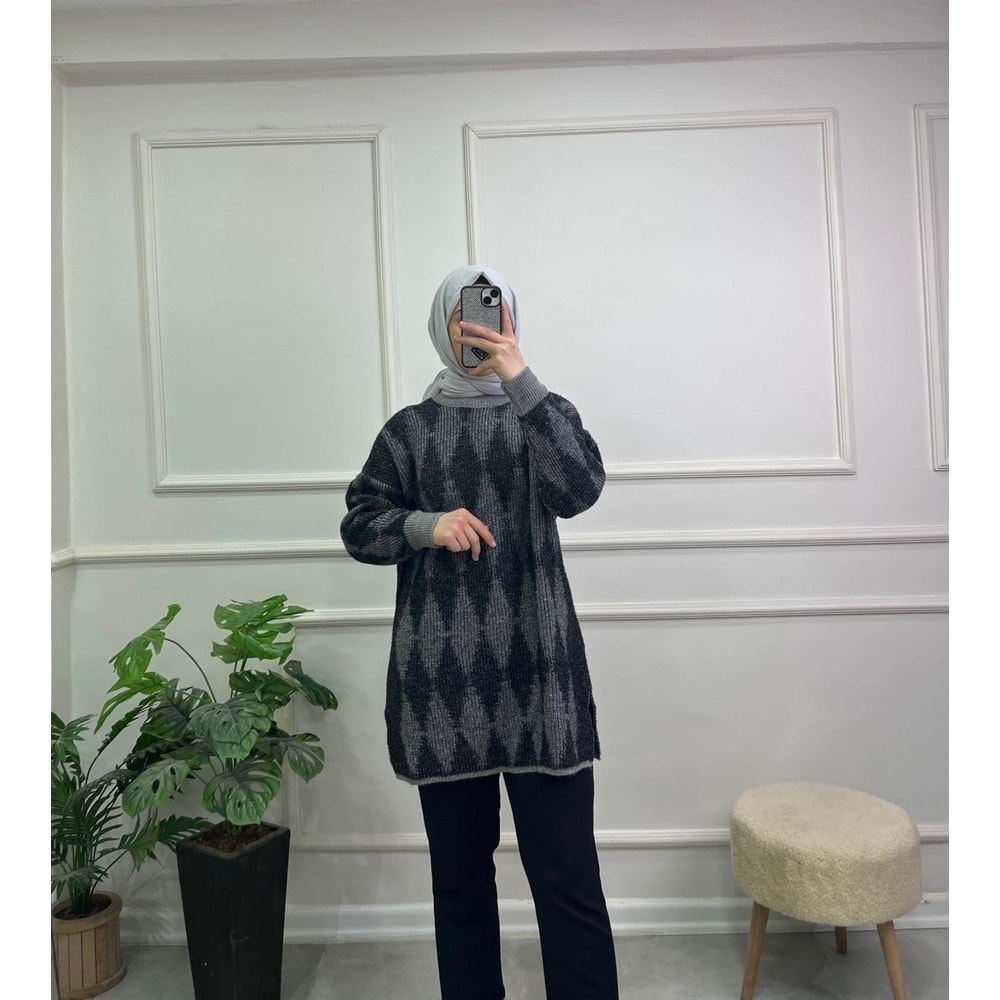 51118 CİTY KENDİNDEN DESENLİ SİMLİ KAZAK