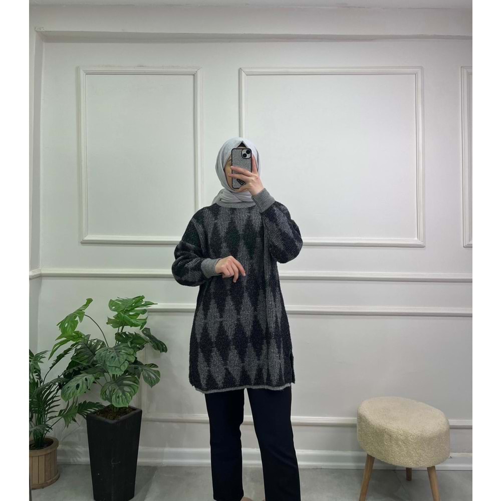 51118 CİTY KENDİNDEN DESENLİ SİMLİ KAZAK