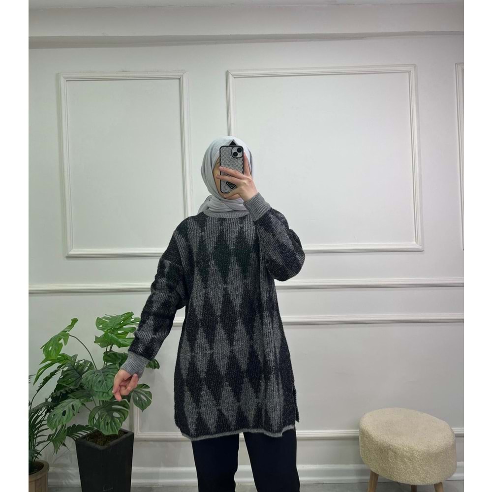 51118 CİTY KENDİNDEN DESENLİ SİMLİ KAZAK