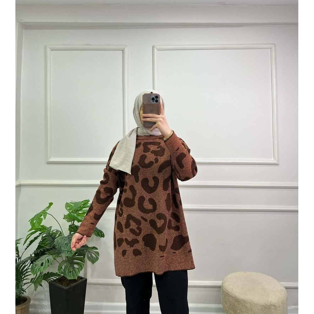 40738 CİTY SİMLİ LEOPAR KAZAK