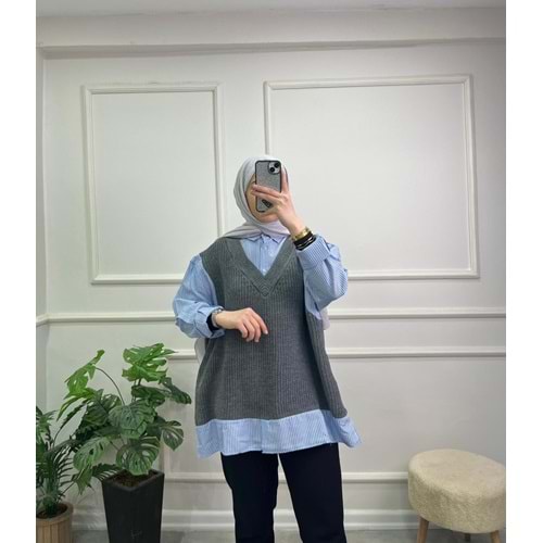 6838 GÖMLEK DETAY TRİKO KAZAK