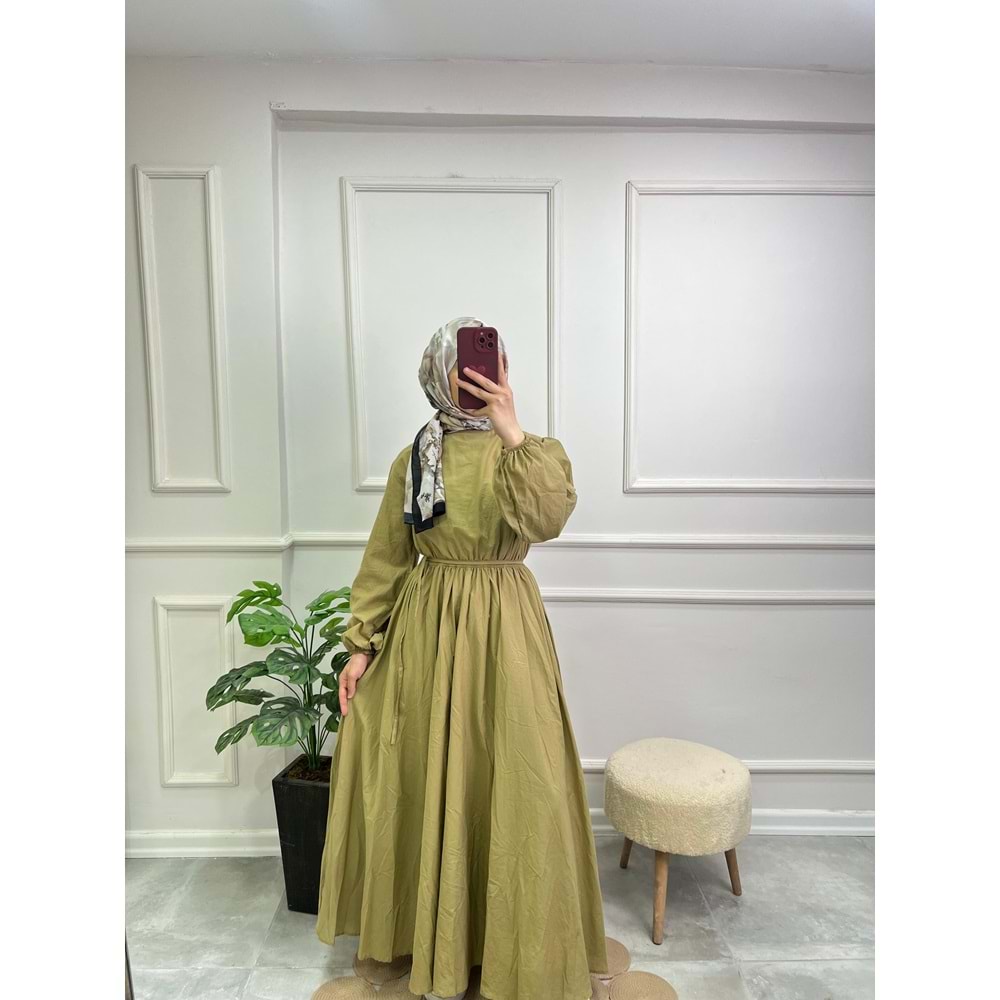 25-5001 BELİ BÜZGÜLÜ ELBİSE